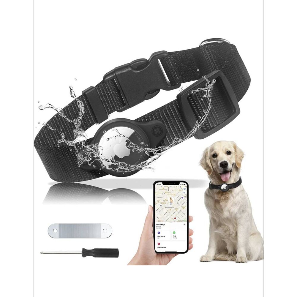 IPX8 Waterproof Durable Anti-Lost Apple Airtag Dog Collar Black Small